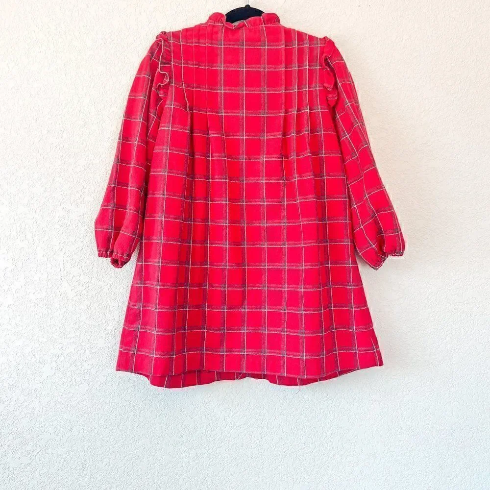 Zara Long Sleeve Plaid Ruffle Dress, Size 8